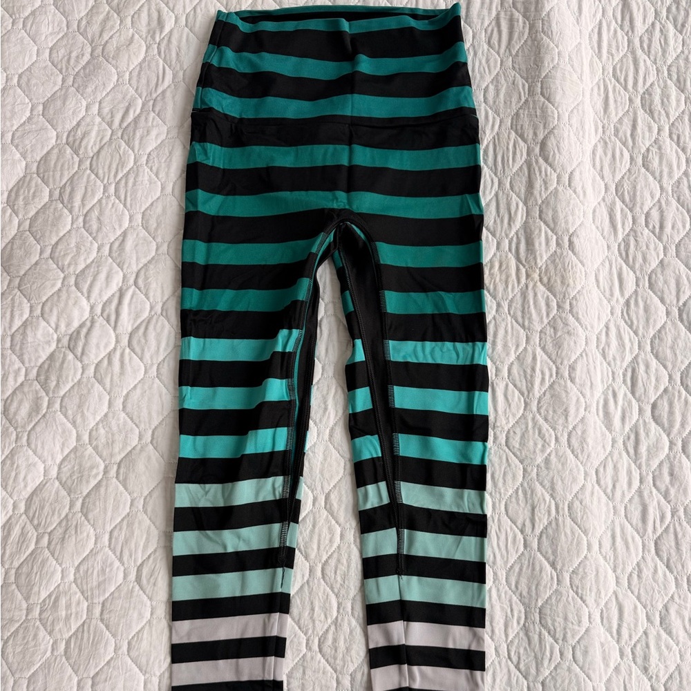 K-DEER Black and Teal Striped Leggings